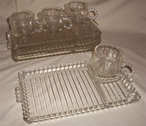 Set Of 4 Hazel Atlas Clear Beaded Glass Luncheon Plates Boopie Snack
