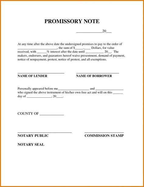 Promissory Note Example Template Business