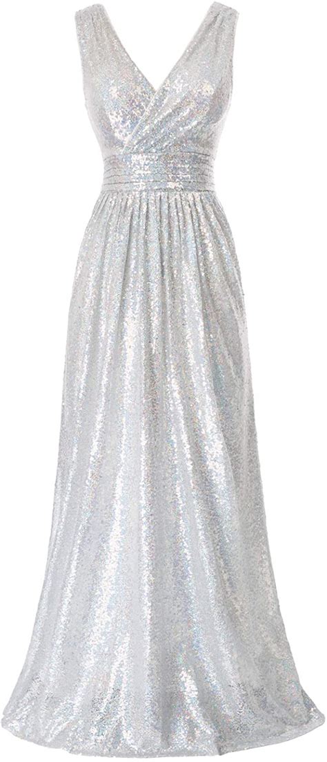 Kate Kasin Women Sequin Bridesmaid Dress Sleeveless Maxi Evening Prom