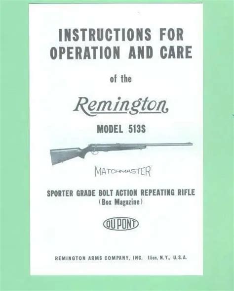 Remington Model S Factory Owners Instructions Manual Reproduction
