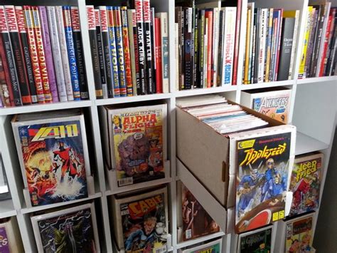 Wonderful Comic Book Shelving By White Wooden Bookshelves On The Upper