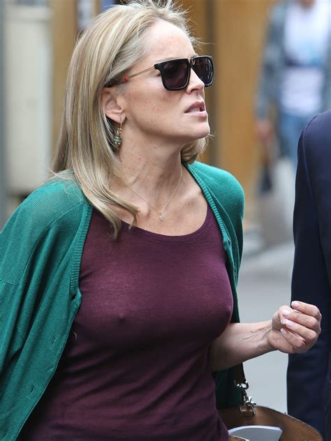 Sharon Stone Braless And Poking In Paris