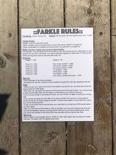 Pdf 11x17 Farkle Rules Instant Download Print Your Own File Etsy