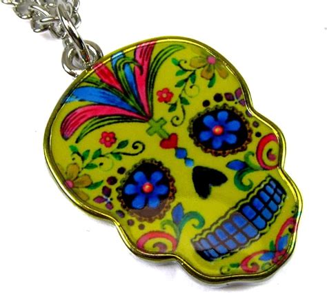 Day Of The Dead Mexican Sugar Skull Yellow Tone Enameled