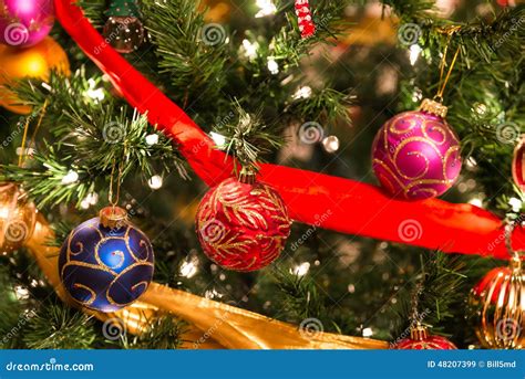 Colorful Ornaments On A Christmas Tree Stock Image Image Of