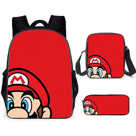 Red Super Mario 3 Piece Backpack Package