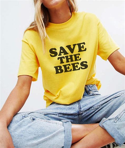 T Shirt Save The Bees Shirt Nature Tee Bees Slogan Yellow