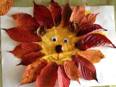 Autumn Art Lion Using Leaves And Conkers Cute Kids Crafts Autumn