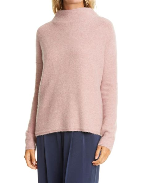 Vince Funnel Neck Boiled Cashmere Sweater In Pink Lyst