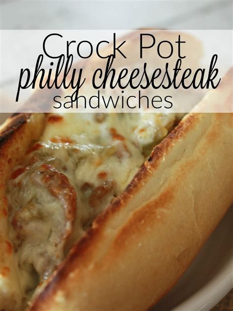 Savory beef, onions, peppers simmered in the crockpot, then topped on a hoagie with melted provolone! Philly Cheese Steak Crock Pot Recipe