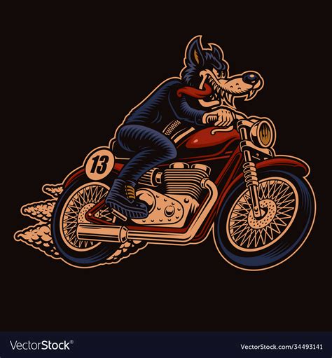 A Colorful A Wolf Biker On A Motorcycle Royalty Free Vector