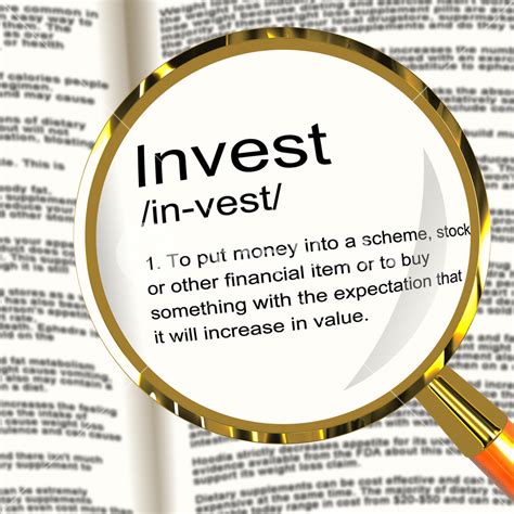 Invest Definition Magnifier Showing Growing Wealth And Savings Royalty