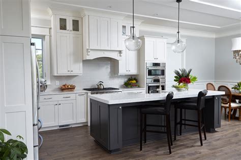 The counter acts as a workstation, which can be used for a variety of purposes including cooking and dining. White Kitchen with Black Island, Wilmington NC - Farmhouse - Kitchen - Wilmington - by BRIDGETT ...