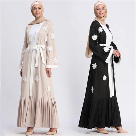 abaya cardigan robe dubai abayas for women muslim dress long pleated pearls floral hijab dress