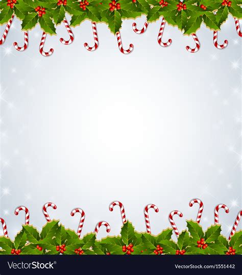 Holly And Candy Canes Christmas Decoration Vector Image