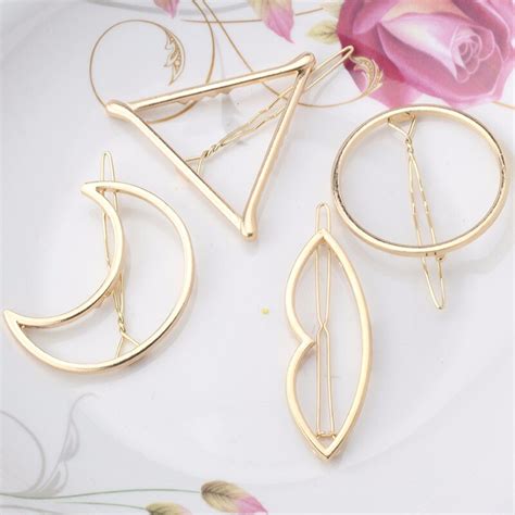 M Mism Vintage Gold Metal Triangle Circle Hairpin Girl Hairpins Women Geometry Hair Accessories