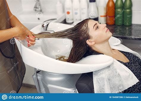 Woman Washing Head In A Hairsalon Stock Photo Image Of Indoors