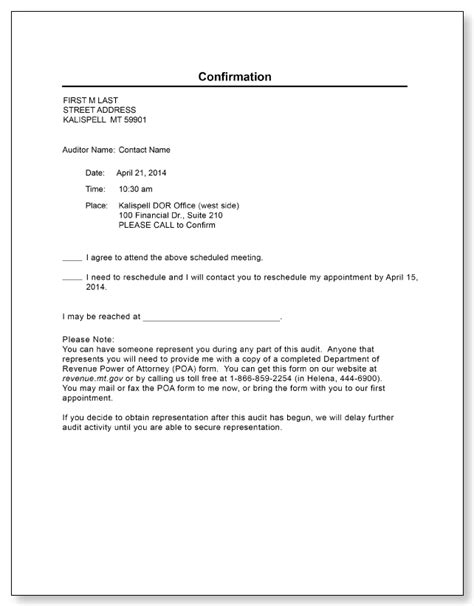 Montana Department Of Revenue Field Audit Letter Sample 1