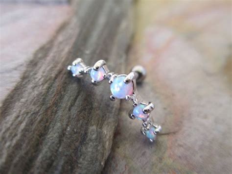 White Pronged Stone Fire Opal Cartilage Earring Piercing Body Jewelry