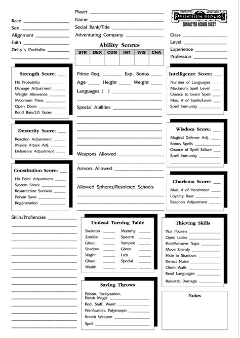 Character Sheet Character Sheet Template Character Template Word