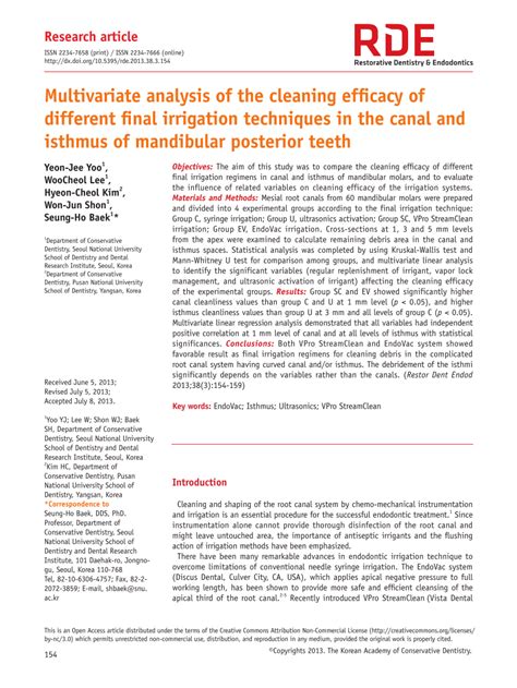 Pdf Multivariate Analysis Of The Cleaning Efficacy Of Different Final