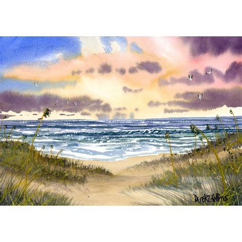 Ocean Painting Sea Oats Original Watercolor Seascape Painting