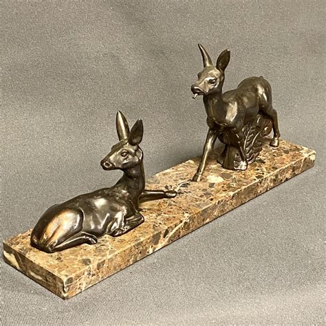 Art Deco Bronze Model Of Two Deer On A Marble Base Decorative