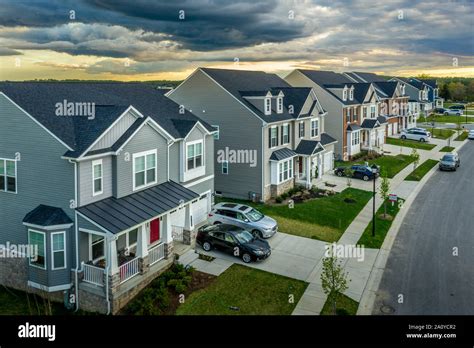 Aerial Landscape Of Typical American New Construction Neighborhood In