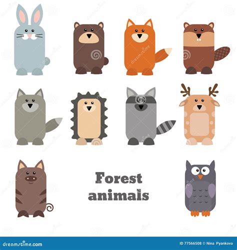 Set Of Cute Forest Animals Stock Vector Illustration Of Creative