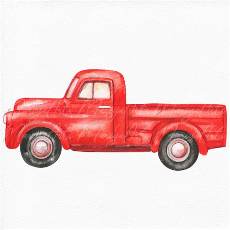 Red Truck Clipart Vintage Retro Watercolor Red Trucks Hand Etsy