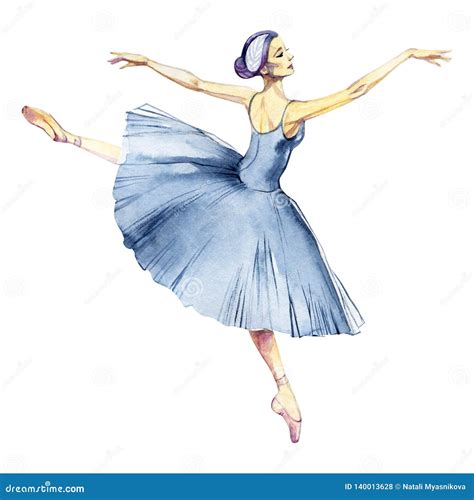 Ballerina Dancing Watercolor Painting Isolated On White Background
