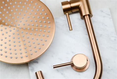 Brushed Brass Tapware Abi Interiors Copper Bathroom Fixtures Hamptons Style Bathroom Rose