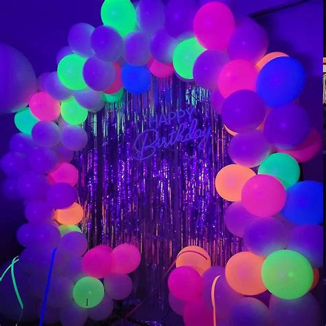 Neon Happy Birthday Balloons 10 Ultraviolet Glowing Balloons