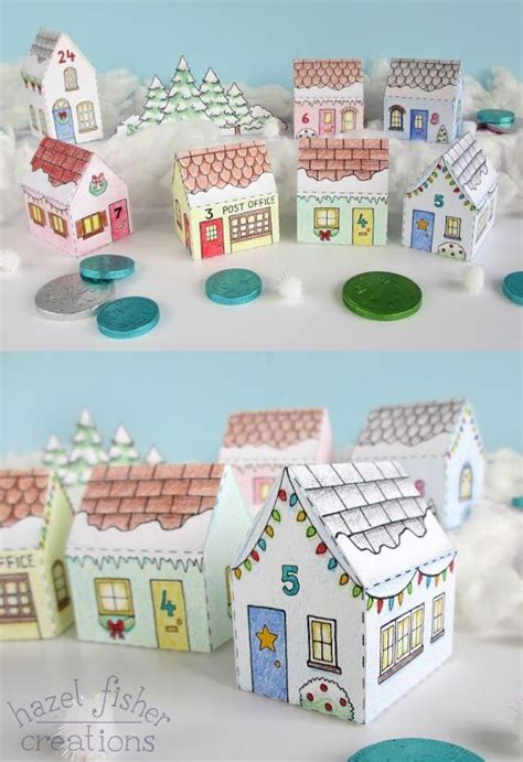 Printable Colour In Advent Calendar Village Make Your Own Mini House