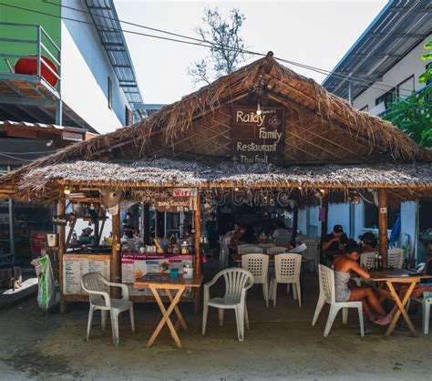 Outdoor Restaurant Cafe On Railay Beach Thailand Editorial Stock Photo