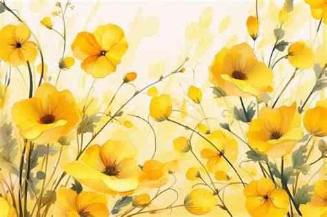 Premium Ai Image Yellow Flowers Bloom On A Watercolor Backdrop