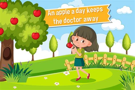 Idiom Poster With An Apple A Day Keeps The Doctor Away Vector Art At Vecteezy