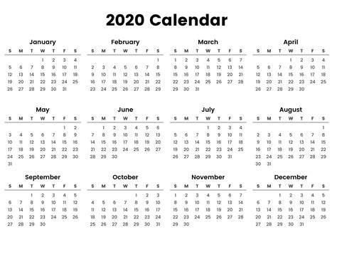2020 Year At A Glance Calendar