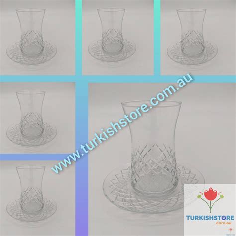 Crystal Cut Turkish Tea Glasses Vintage Authentic Tea Cups 6 Pc Set
