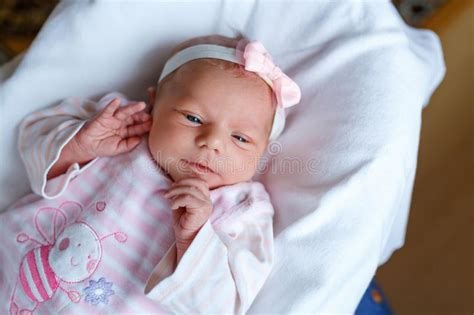 Portrait Of Cute Adorable Newborn Baby Girl Sleeping Stock Image