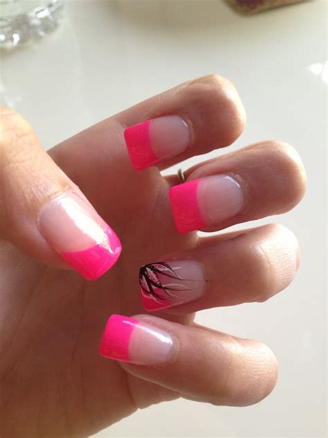 hot pink tips with design french nails toe nails nails