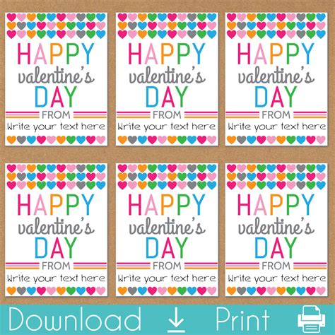 Multi Hearts Printable Valentines Day Cards Instant Download