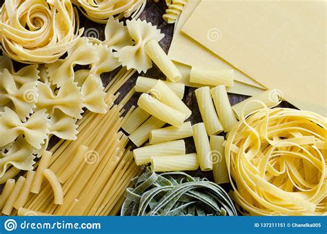 Variety Of Types And Shapes Of Italian Pasta Stock Image