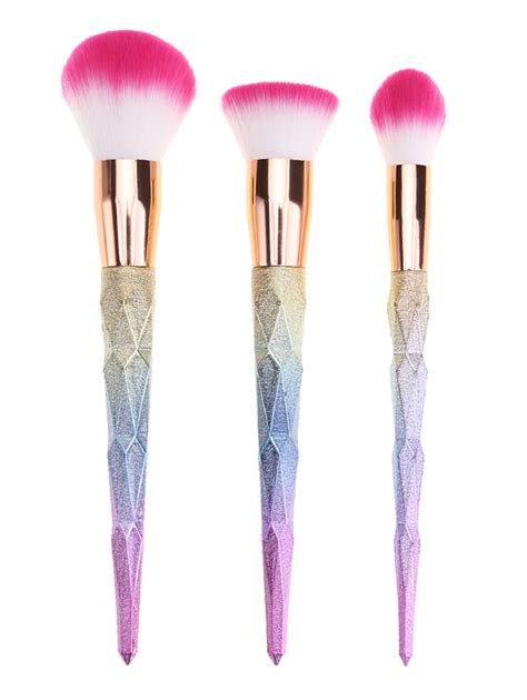 3 Pcs Rainbow Glitter Ombre Makeup Brushes Set Cosmetic Brush Set