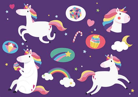 Cute Unicorns With Magic Element Stickers Vector Download Free