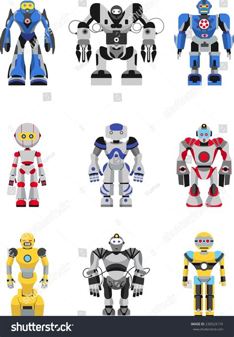 Abstract Robots Set Isolated On White Background Vector Illustration
