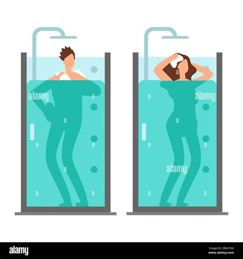 Man And Woman Take A Shower Vector Illustration Isolated On White Background Stock Vector Image