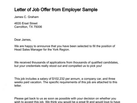 Official Job Offer Letter Samples Hq Printable Documents