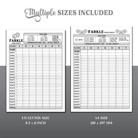 Farkle Game Score Sheet Farkle Scoring Farkle Dice Game Score Sheet