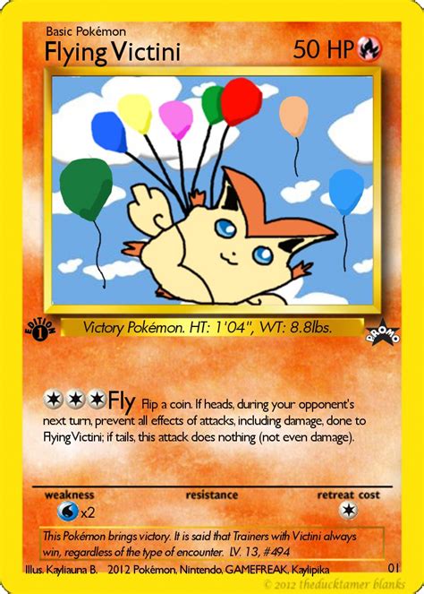 Victini has been featured on 22 different cards since it debuted in the noble victories expansion of the pokémon trading card game. Flying Victini pokemon Card by pikachupokemon123 on DeviantArt